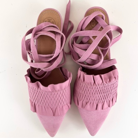 TORY BURCH PINK SUEDE ANKLE WRAP MULES - Picture 11 of 12